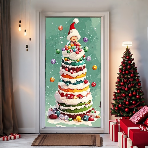  bannière de noël décorations de porte de Noël, couvertures de porte, tapis de porte avec feu d'artifice, , décoration, toile de fond, bannière de porte pour porte d'entrée, décoration de fête de fin