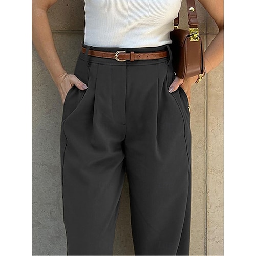 Mujer Chinos Moda Ropa de calle Longitud total Alta cintura Plano Bolsillo Confortable Suave Cómodo Microelástico Exterior Trabajo Negro Verde Ejército Café Primavera & Otoño Ajuste regular