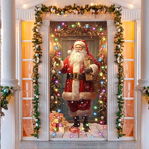  decorațiuni pentru uși de Crăciun huse de uși lumini de Crăciun tapiserie ușă de Moș Crăciun decorațiuni perdele de ușă fundal banner de ușă de interior/exterior pentru ușa de intrare fermă