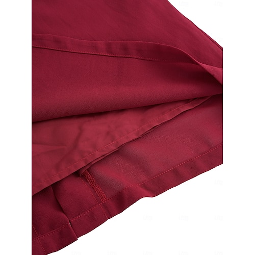  vestido midi feminino bordô com sobreposição de lantejoulas assimétricas decote redondo detalhe em v comprimento três quartos mangas divididas não elásticas elegante coquetel noite comprimento do