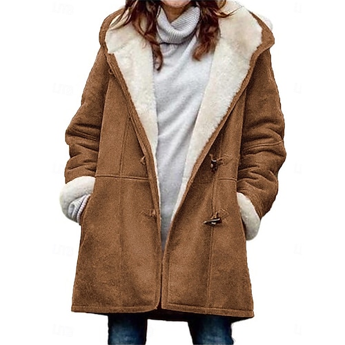 Damen Fleecejacke Teddy-Mantel warm halten Atmungsaktiv Tasche Innenfutter aus Fleece Brautkleider schlicht Glatt Urlaub Strasse Freizeitskleidung Ausgehen Einreihiger Verschluss Standard