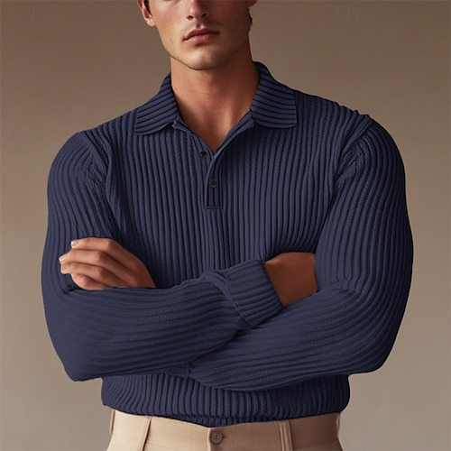  Herren Poloshirt Golfpolo Formal Arbeit Gerippter Polokragen Langarm Warm Basic Feste Farbe Taste Frühling Herbst Schwarz Weiß Gelb Marineblau Grün Hellgrau Poloshirt