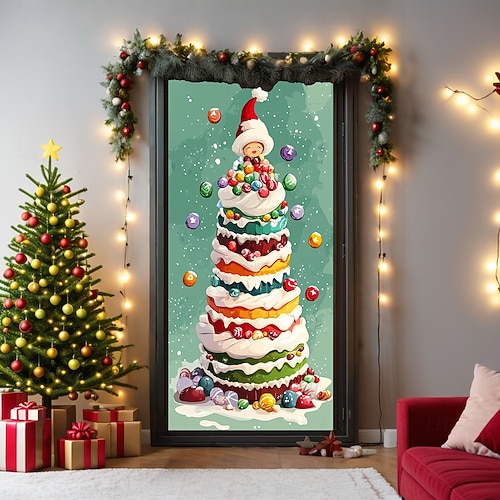  bannière de noël décorations de porte de Noël, couvertures de porte, tapis de porte avec feu d'artifice, , décoration, toile de fond, bannière de porte pour porte d'entrée, décoration de fête de fin