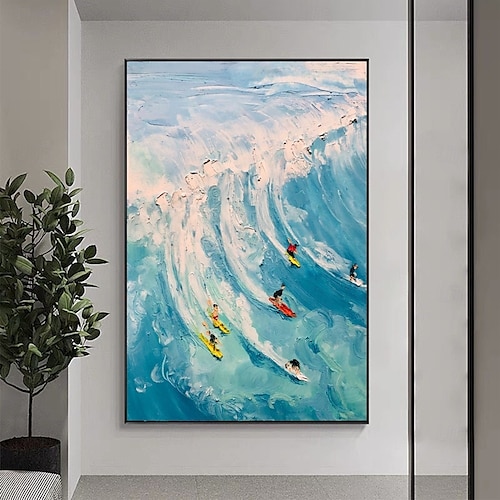  dipinto a olio fatto a mano blu oceano surf pittura a olio dipinto a mano dipinto contemporaneo indaco su tela grande arte oceano mare pittura pesce nelle profondità arredamento per la casa pittura