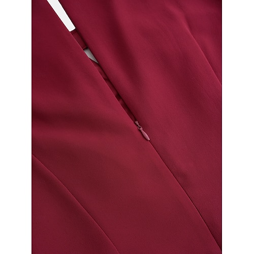  vestido midi feminino bordô com sobreposição de lantejoulas assimétricas decote redondo detalhe em v comprimento três quartos mangas divididas não elásticas elegante coquetel noite comprimento do