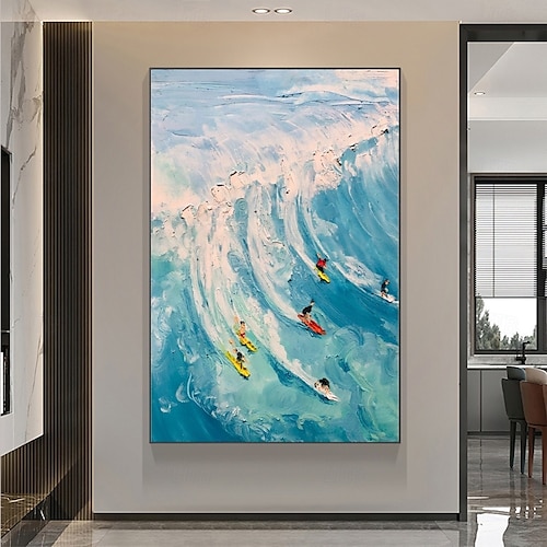  dipinto a olio fatto a mano blu oceano surf pittura a olio dipinto a mano dipinto contemporaneo indaco su tela grande arte oceano mare pittura pesce nelle profondità arredamento per la casa pittura