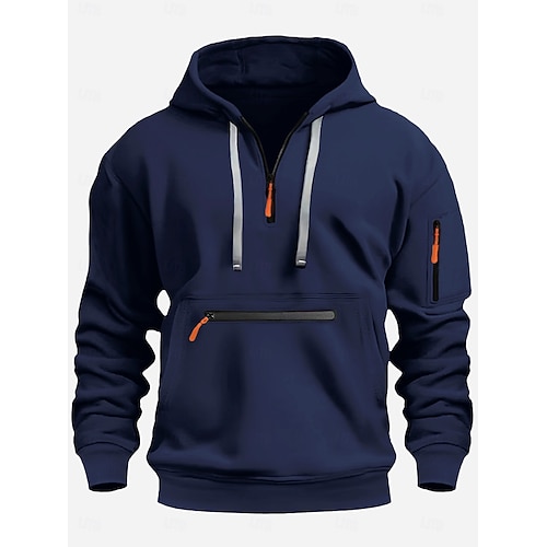  Homens Moletom Moletons com zíper Moletom Tático Preto Azul Marinha Camelo Cinza Claro Cinzento Escuro Com Capuz Tecido Bolsos Half Zip Bolso frontal Diário Feriado Para Noite Poliéster Roupa de rua