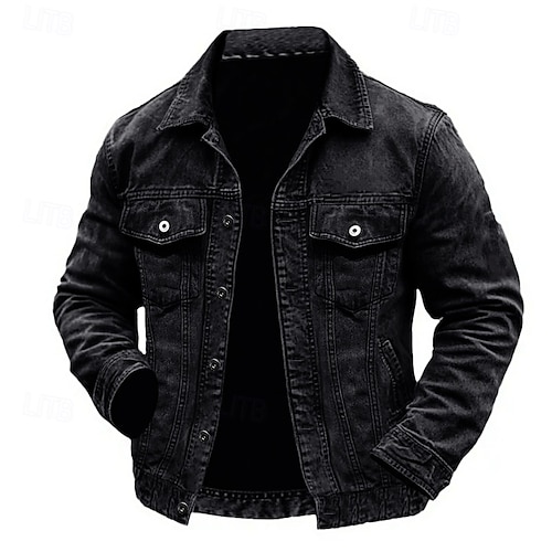  Per uomo Giacca Leggera Giacca di Jeans Giacca da Lavoro Formale Casa Tasca Inverno Primavera & Autunno Tinta unica Retrò Vintage Colletto a Camicia Regolare Nero Blu Giacca