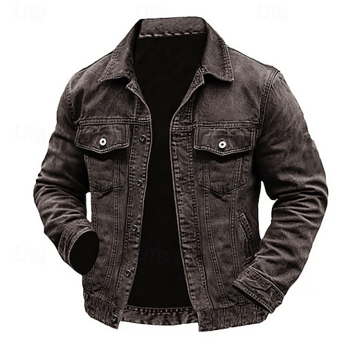  Per uomo Giacca Leggera Giacca di Jeans Giacca da Lavoro Formale Casa Tasca Inverno Primavera & Autunno Tinta unica Retrò Vintage Colletto a Camicia Regolare Nero Blu Giacca