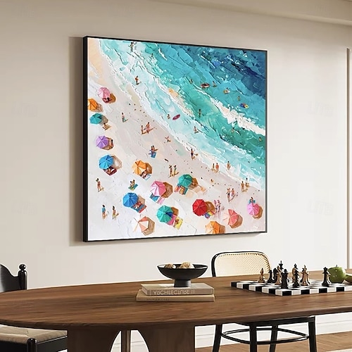  3d plażowy obraz olejny ręcznie robiony abstrakcyjny nadmorski obraz olejny na płótnie ręcznie robiony słoneczny obraz plażowy w kolorach niebieskim i beżowym obraz falowy do sypialni, domu i biura