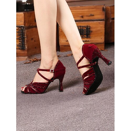 Scarpe Danza Suola Scamosciata Ballo Sandali Scarpe Danza Latino Americano Donna Punta Aperta Con Strass - Suola Scamosciata Per Salsa E Bachata, Taglia EU 37 Americano Scarpe Da Ballo Latino
