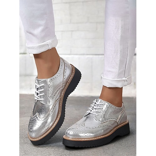 Women's Metallic Pink Brogue Oxford Shoes with Wingtip Design, Lace-Up  Casual Dress Shoes for Parties and Fashion Events 2026 - JOD JD37.61