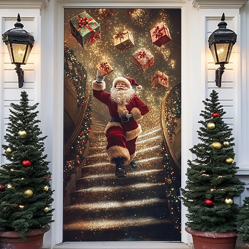  bannière de noël décorations de porte de Noël, couvertures de porte, tapisserie de porte de Noël, , décoration, toile de fond, bannière de porte intérieure/extérieure pour porte d'entrée, ferme