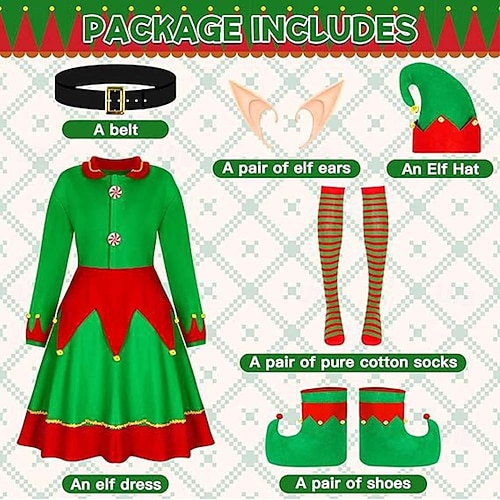 ladies christmas fancy dress Outfits Christmas Costume Elf Christmas for Women's Adults Christmas New Year Christmas Eve Party Christmas Dress Belt Socks Shoes Hat 2026 campaign_us-graduation