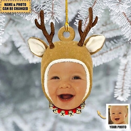  Személyre szabott fénykép karácsonyi díszek aranyos rénszarvas akril 2D egyedi karácsonyfadíszek xmas dekoráció függő pendant ajándékok