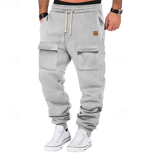 Intimo termico da uomo, pantaloni termici, caldi, da uomo, pantaloni lunghi e lunghi, pantaloni termici, da allenamento, da uomo, in cotone, fitness, con tasche con cerniera, generico, beige., M