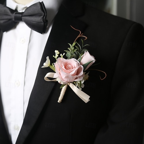  Men's Wedding Boutonniere Pink Red Boutonniere for Groom and Groomsmen Flower Summer Wedding Accessories Suit Decorations