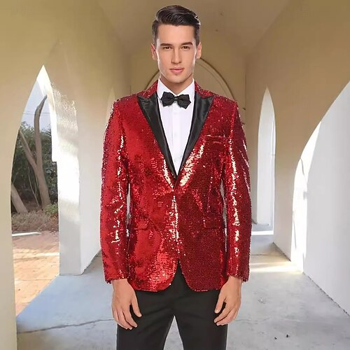 Retro Vintage 1980s Shiny Metallic Tuxedo Suits & Blazers Disco Sequins  Fancy Dress Men's Carnival Costume Christmas Halloween Carnival Cocktail  Party Theme Party Pride Parade Adults' Coat 2026 - JP 5810
