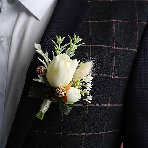  Boutonnière de mariage pour hommes marié témoins fleur accessoires d'été décorations de costume