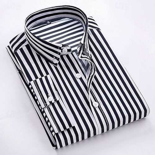 Herren Oberhemd Hemd Gestreiftes Hemd Kragenhemd Hochzeit Arbeit Schwarz Weiß Rote Marineblau Langarm Kragen Bekleidung