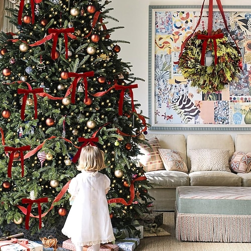 Lot De 5 Guirlandes De Noël Torsadées Avec Nœuds Rouges - 200 Cm, Décoration Intérieure/extérieure - 3