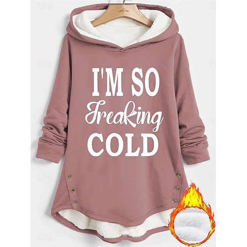  Woman's Hoodie Sweatshirt Pullover s fleece vložkou Teplé pyžamo Teplé Fuzzy Comfort Sherpa fleece vložka Písmeno Casual Sportovní Tisk Dlouhý rukáv Černá Tmavě růžová Červená Modrá Šedá Podzim a Zima
