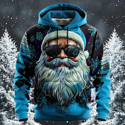  Jul Herr jultomten Huvtröjor Tröja Mode Ledigt Långärmad Huva Semester Helgdag Streetwear Rubinrött Vinröd Blå Grön Mönster Framficka Vår & Höst Designer S M L XL XXL XXXL