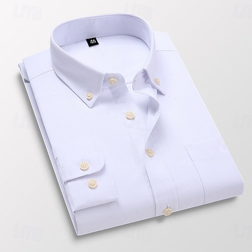 Herr Skjorta Button Down skjorta Oxford skjorta Skjorta med krage Slät Bröllop Arbete Ljusrosa Vit Marinblå Blå Långärmad Vår & Höst Kläder
