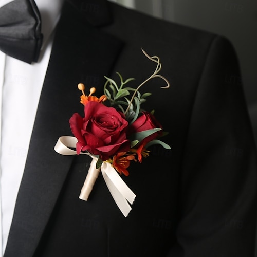  Men's Wedding Boutonniere Pink Red Boutonniere for Groom and Groomsmen Flower Summer Wedding Accessories Suit Decorations