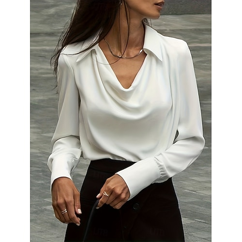 Damen Hemd Elegant Satin-Top Bluse Einfarbig Basic Lässig Langarm Wasserfallausschnitt Normale Oberteile Täglich Blau Weiß Braun Frühling & Herbst Frühling, Herbst, Winter, Sommer