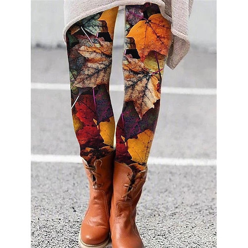 Mulheres Normal calças justas Leggings Moda Designer Collants Comprimento total Cintura Média Folha Imprimir Compressão abdominal Butt Lift Conforto Elasticidade Alta Diário Preto Verde Preto