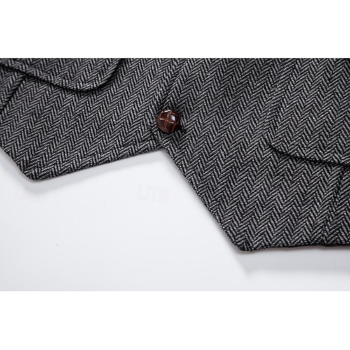  Chaleco de Hombre de Tweed Herringbone Marrón Gris Ajuste Estándar Con Muesca de Cinco Botones