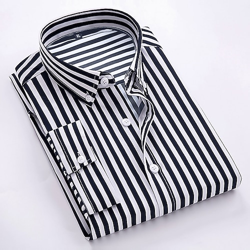 

Men's Dress Shirt Button Down Shirt Collared Shirt Black White Red Navy Blue Long Sleeve Striped Collar Wedding Work Clothing Apparel