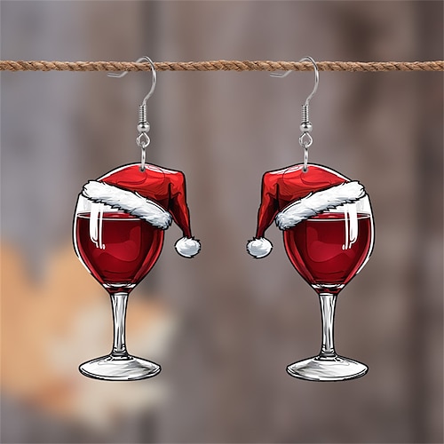 

Christmas Wine Glass Earrings | Festive Santa Hat Design | Holiday Party Jewelry for Women