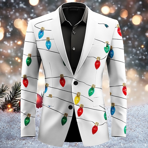 

Christmas Men's Christmas Light Print Blazers Artistic Casual Coat Blazer Jacket Breathable Comfortable Party Evening Daily Button 3D Print Multi Pocket Regular Fit Fall & Winter Turndown Long Sleeve