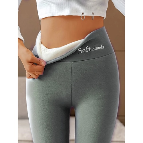 

Dames Fleece broek Panty Leggings Modieus Comfortabel Volledige lengte Hoge taille Effen Kleur Brief Lapwerk Thermisch Warm Ademend Zacht Micro-elastisch Buiten Casual Dagelijks Kristal / Zwart