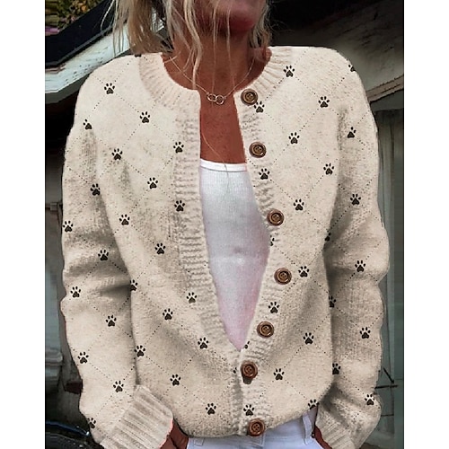 

Women's Sweater Crew Neck Knit Print Fall Winter Weekend Daily Long Sleeve Graphic Beige