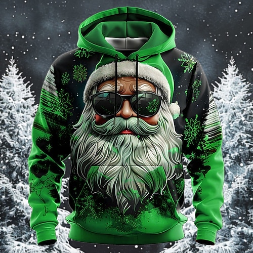  Jul Herr jultomten Huvtröjor Tröja Mode Ledigt Långärmad Huva Semester Helgdag Streetwear Rubinrött Vinröd Blå Grön Mönster Framficka Vår & Höst Designer S M L XL XXL XXXL