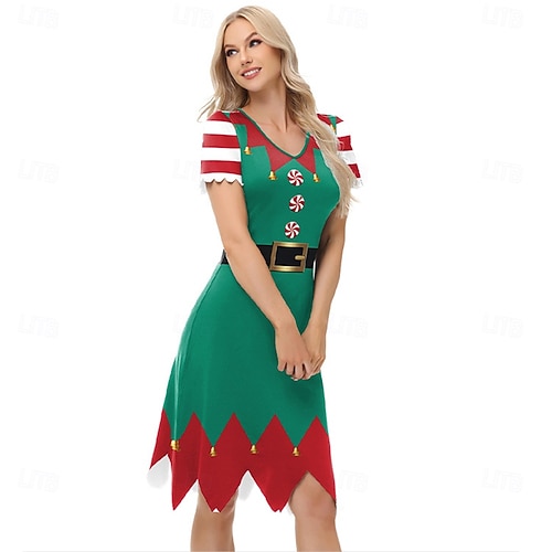 christmas novelty dress womens Fancy Elf Christmas Trees Christmas Funny for Women's Adults Christmas New Year Christmas Eve Christmas Dress 2026 ruffled green on bottom