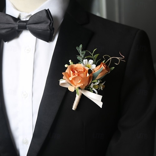  Men's Wedding Boutonniere Pink Red Boutonniere for Groom and Groomsmen Flower Summer Wedding Accessories Suit Decorations