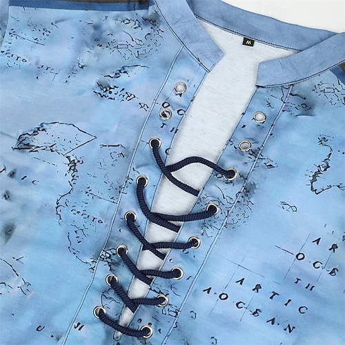  Per uomo maglietta Pop art Mappa del mondo Colletto alla coreana Abbigliamento Stampa 3D Giornaliero Sport Manica corta Lacci Stampa Di tendenza Originale Moda Vintage