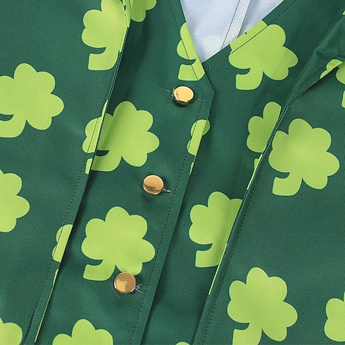  St. Patrick 2026 Leprechaun Clover Irish Carnival Fancy Costume Tailcoat Top Hat Medieval Adults' Men's Carnival Saint Patrick's Day Party Easy Carnival Costume Dress Up