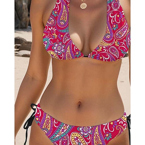  Női Fürdőruhák Bikini 2 Darabos Rövid Mellek Fürdőruha Hátsó Hasíték Karcsúsító Nyaralás Tengerparti Ruha Virágos Paisley V Nyakú Ujjatlan Fürdőruhák