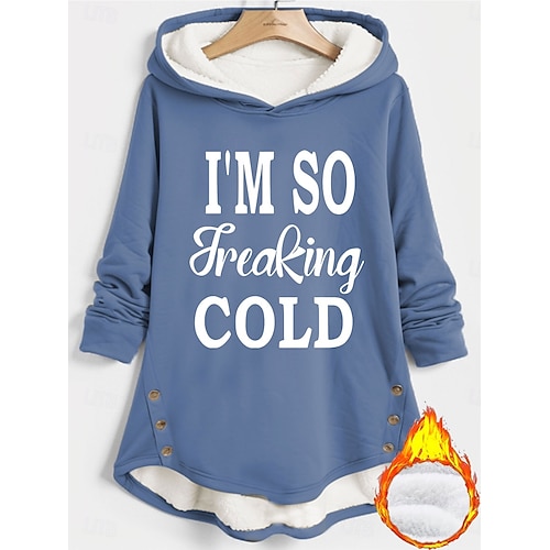  Woman's Hoodie Sweatshirt Pullover s fleece vložkou Teplé pyžamo Teplé Fuzzy Comfort Sherpa fleece vložka Písmeno Casual Sportovní Tisk Dlouhý rukáv Černá Tmavě růžová Červená Modrá Šedá Podzim a Zima
