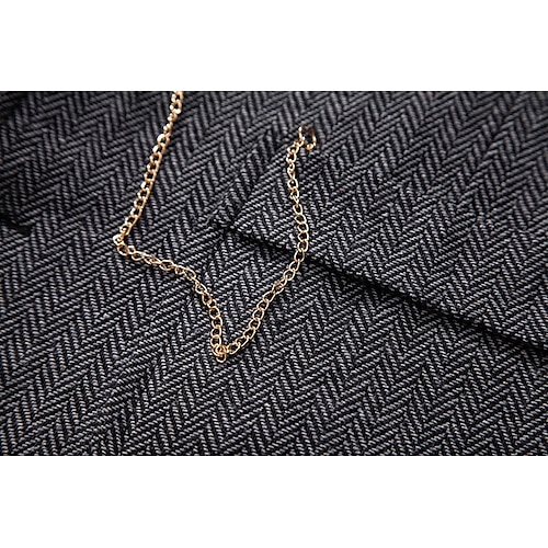  Chaleco de Hombre de Tweed Herringbone Marrón Gris Ajuste Estándar Con Muesca de Cinco Botones