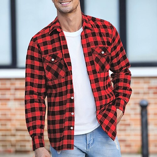 camisa roja camisa de cuadros para hombre