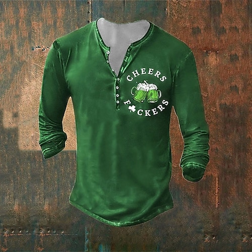 Oktoberfest Grafik Kleeblatt Modedesigner Basic Herren 3D Druck T-Shirt Tee Top Street Urlaub Ausgehen St. Patrick T-Shirt 1 2 3 Langarm Henley Shirt Frühling&amp;Herbst Kleidung Bekleidung S M