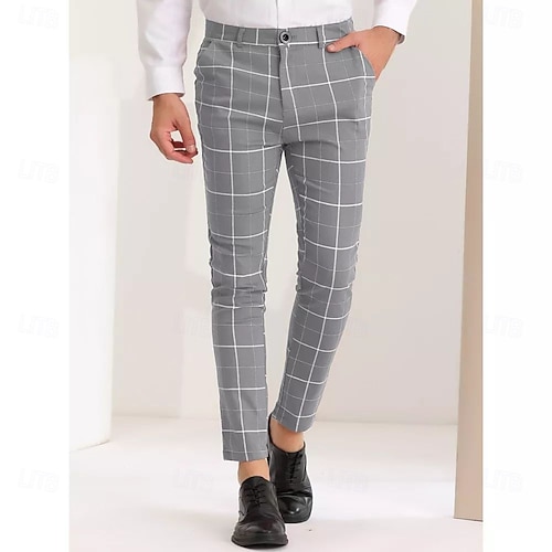 Men's Geometric Plaid Dress Pants Mid Waist Casual Outdoor Vacation Home  Zipper Pocket Summer Spring Fall 3D Print Black Red Orange 2026 - NZ $60.59