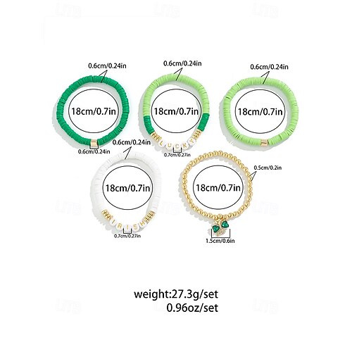  St. Patrick's Day Lucky Charm Bracelets – Irish Green Beaded Stretch Bracelet Set for Women, Festive Holiday Accessories with Shamrock and Letter Details