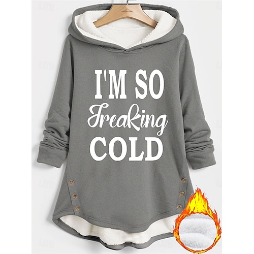  Woman's Hoodie Sweatshirt Pullover s fleece vložkou Teplé pyžamo Teplé Fuzzy Comfort Sherpa fleece vložka Písmeno Casual Sportovní Tisk Dlouhý rukáv Černá Tmavě růžová Červená Modrá Šedá Podzim a Zima